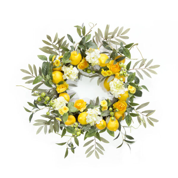 Yellow and Green Lemon and Floral Wreath, image 1