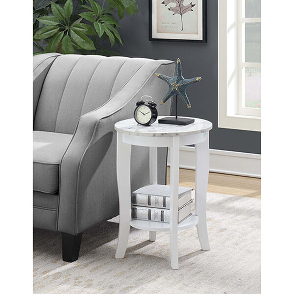 American Heritage White Faux Marble Round End Table, image 3