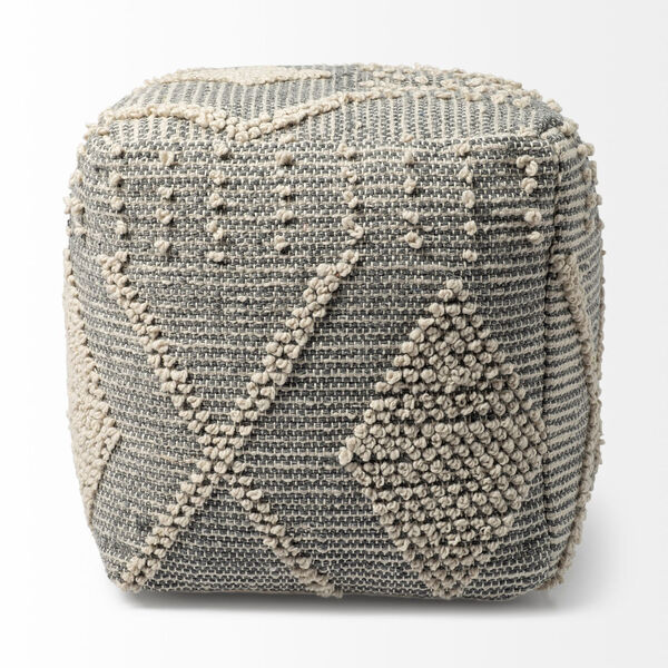 Brinket Gray and Cream Polyester Handwoven Square Pouf, image 2