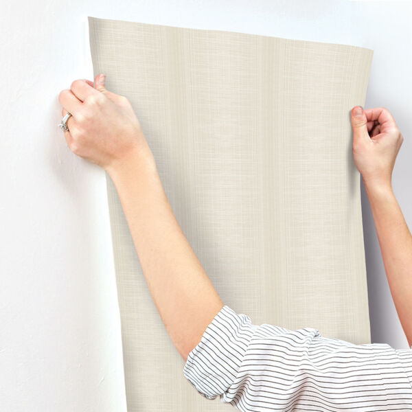 Handpainted  Beige Silk Weave Stripe Wallpaper, image 3