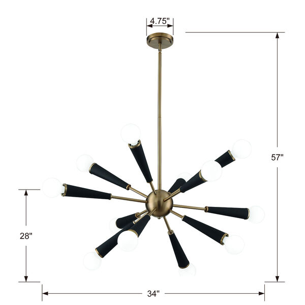 Zodiac Twelve-Light Aged Brass Chandelier, image 5