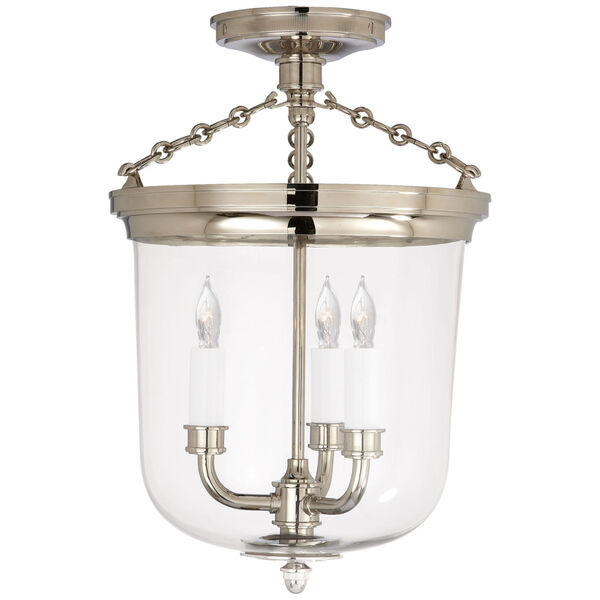 Merchant Semi-Flush in Polished Nickel with Clear Glass by Thomas O'Brien, image 1