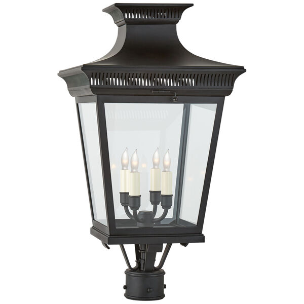 Elsinore Medium Post Lantern in Black with Clear Glass by Chapman and Myers, image 1
