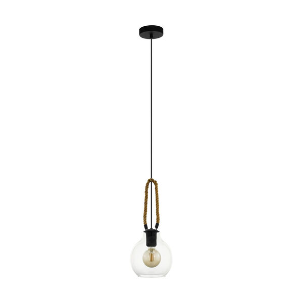 Roding Structured Black and Brown Roping One-Light Mini Pendant with Clear Glass, image 1