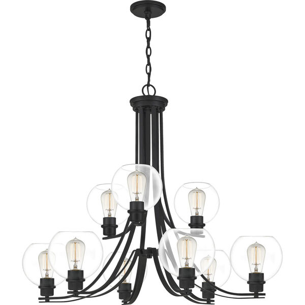 Pruitt Matte Black Dome Shade Nine-Light Chandelier with Clear Glass, image 4