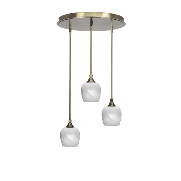 Empire New Age Brass 19-Inch Three-Light Cluster Pendalier with Six-Inch White Marble Glass, image 1