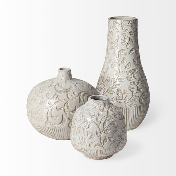 Jadiza II Glaze White Floral Ceramic Vase, image 4
