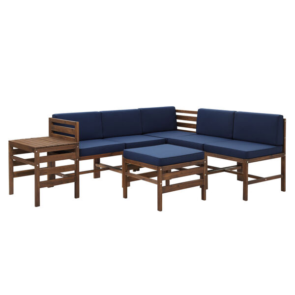 Sanibel Dark Brown and Navy Blue Furniture Set with Ottoman and Side Table, Seven Piece, image 2