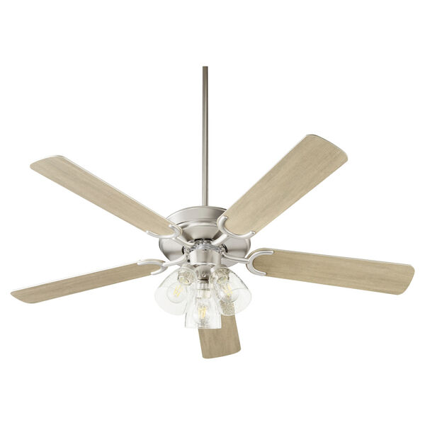 Virtue Satin Nickel Three-Light 52-Inch Ceiling Fan with Clear Seeded Glass, image 1