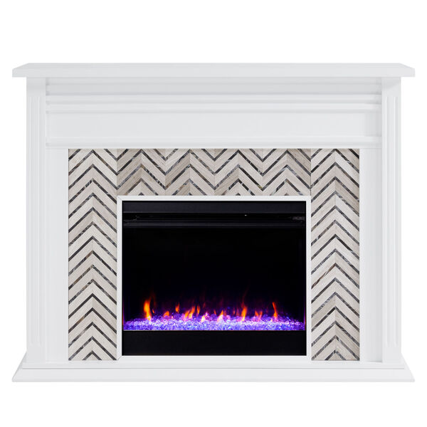 Hebbington White and gray Tiled Marble Electric Fireplace, image 2
