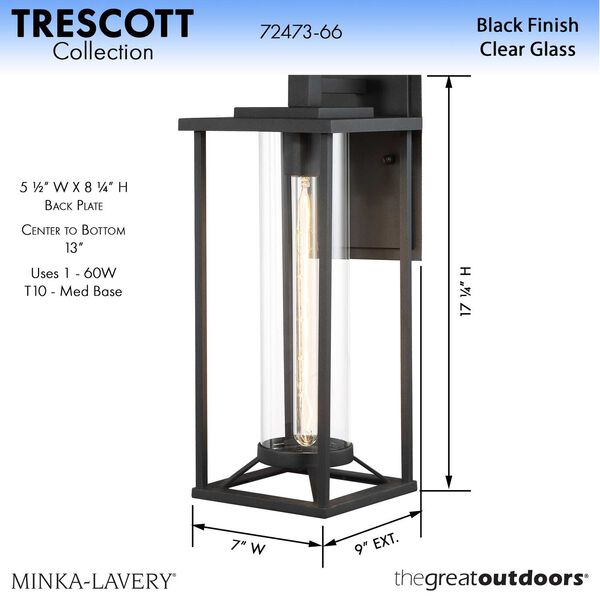 Trescott Black 17-Inch One-Light Outdoor Wall Sconce, image 3