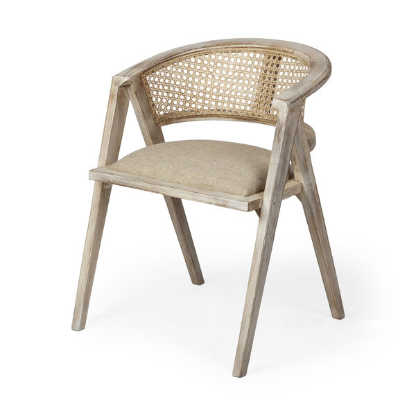Tabitha I Blonde Wooden Frame Natural Linen Seat Dining Chair, image 1