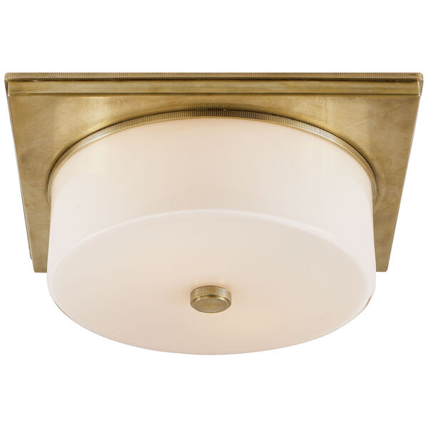 Newhouse Circular Flush Mount in Hand-Rubbed Antique Brass with White Glass by Thomas O'Brien, image 1