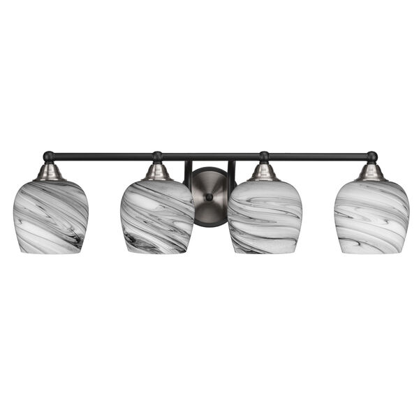 Paramount Matte Black and Brushed Nickel Four-Light 8-Inch Bath Vanity with Onyx Swirl Glass, image 1