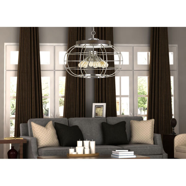 Liberty Brushed Steel and Natural Eight-Light Chandelier, image 2