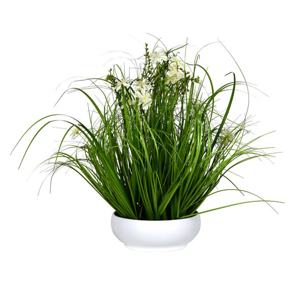 Green 21-Inch Cosmos Grass with White Pot, image 1