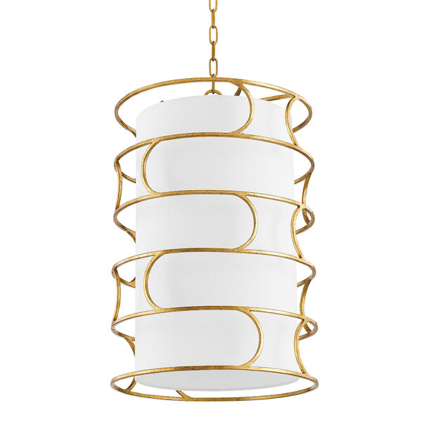 Reedley Vintage Gold and White Four-Light Large Pendant, image 1