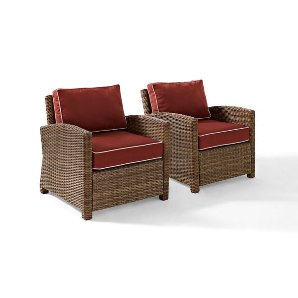 Bradenton 2 Piece Outdoor Wicker Seating Set with Sangria Cushions - Two Arm Chairs, image 1