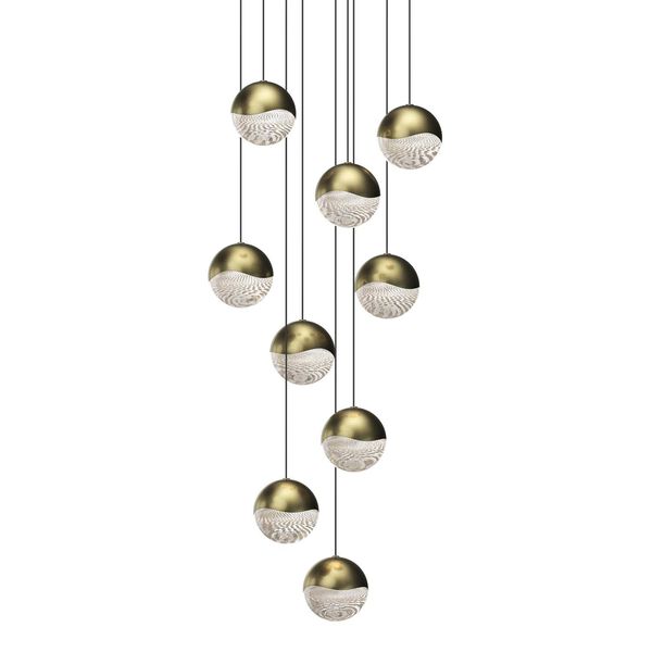 Grapes Brass Nine-Light Round LED Pendant, image 1