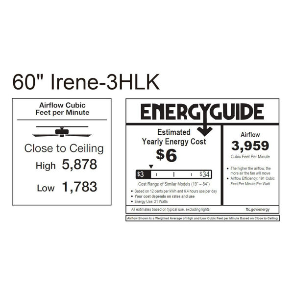 Irene-3HLK Matte Black 60-Inch Ceiling Fan with LED Light Kit, image 2