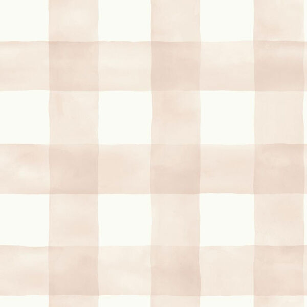 Watercolor Check Pink and White Removable Wallpaper, image 1