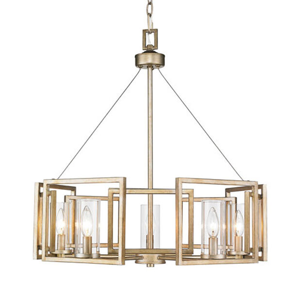 Linden White Gold Five-Light Chandelier with Clear Glass Shade, image 1