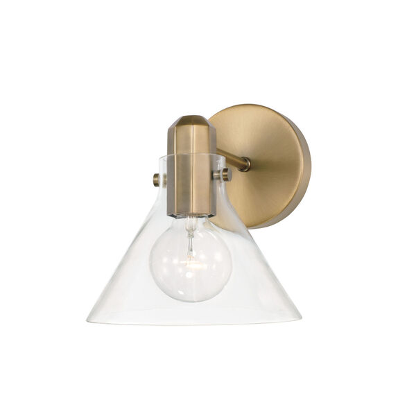 Greer Aged Brass One-Light Sconce with Clear Glass, image 1