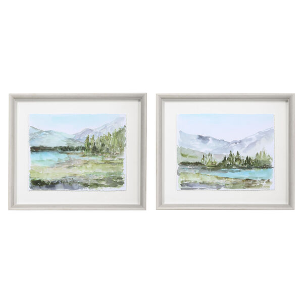 Plein Air Reservoir White and Brown Watercolor Prints, Set of 2, image 2