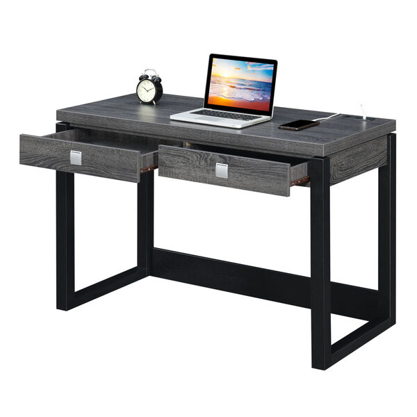 Newport Weathered Gray and Black Two-Drawer Desk with Charging Station, image 4