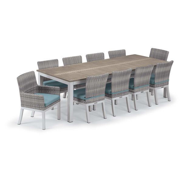 Travira and Argento Ice Blue 11-Piece Outdoor Table and Woven Chair Dining Set, image 1