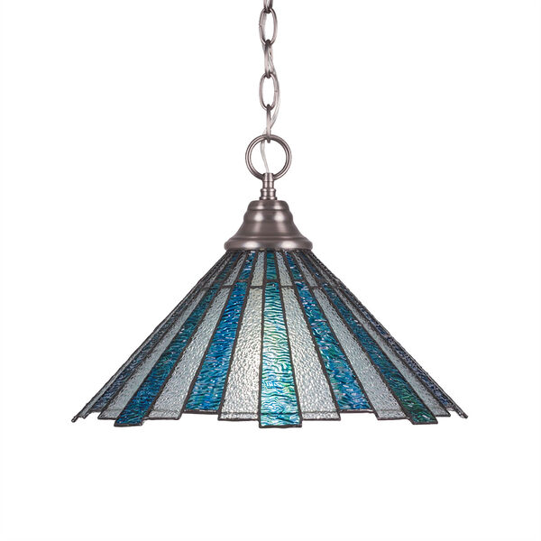 Any Brushed Nickel One-Light Pendant with Sea Ice Tiffany Glass, image 1