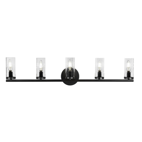 Trinity Matte Black Five-Light Bath Vanity with Clear Bubble Glass, image 1