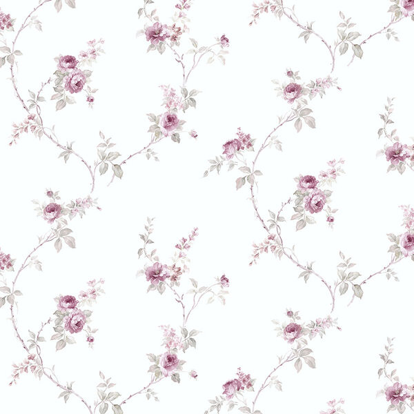 White Wedding Trail Pink and Grey Floral Wallpaper, image 1