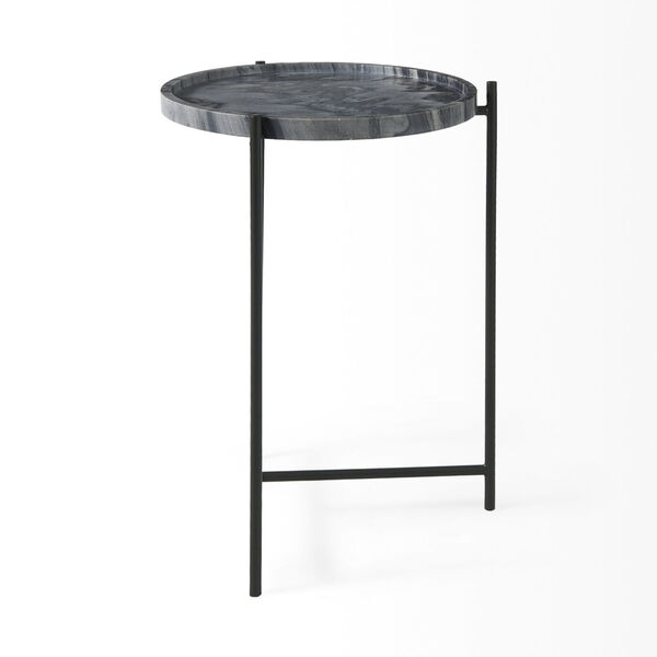 Stella Gray and Black Round Marble Top End Table, image 4