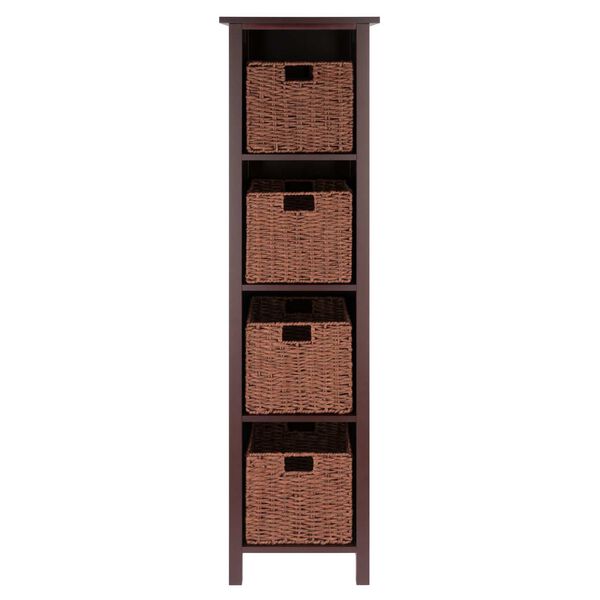 Milan Walnut Storage Shelf with Four Foldable Woven Baskets, 5-Piece, image 3