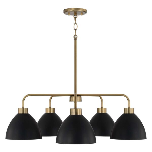 Ross Aged Brass and Black Five-Light Chandelier, image 4