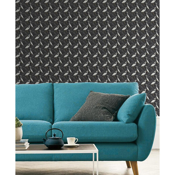 Small Prints Resource Library Black Two-Inch Evening Egret Wallpaper - SAMPLE SWATCH ONLY, image 3