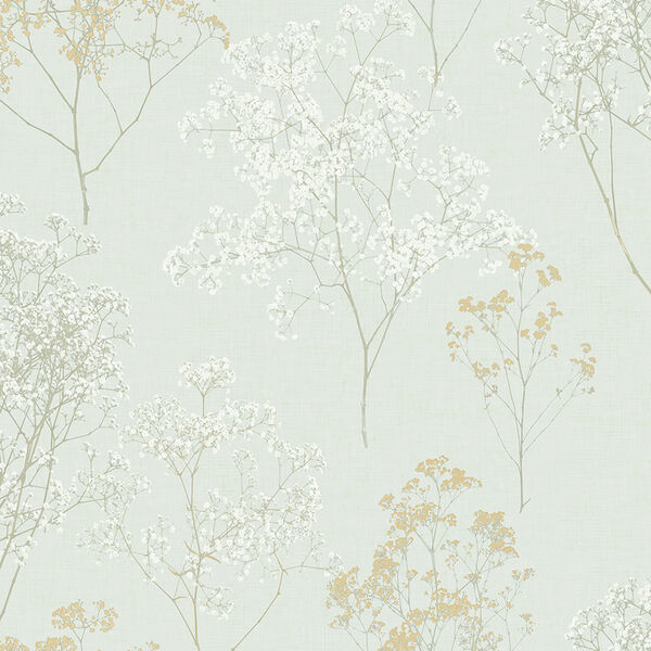 Queen Anne Lace Green, Ochre and Orange Wallpaper, image 1