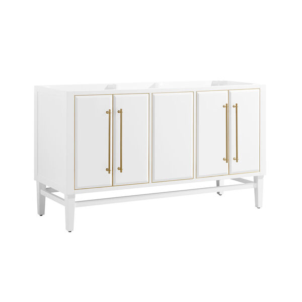White 60-Inch Mason Bath vanity Cabinet with Gold Trim, image 2