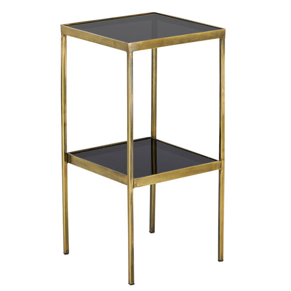 Silas Antique Brass and Smoke Accent Table, image 1