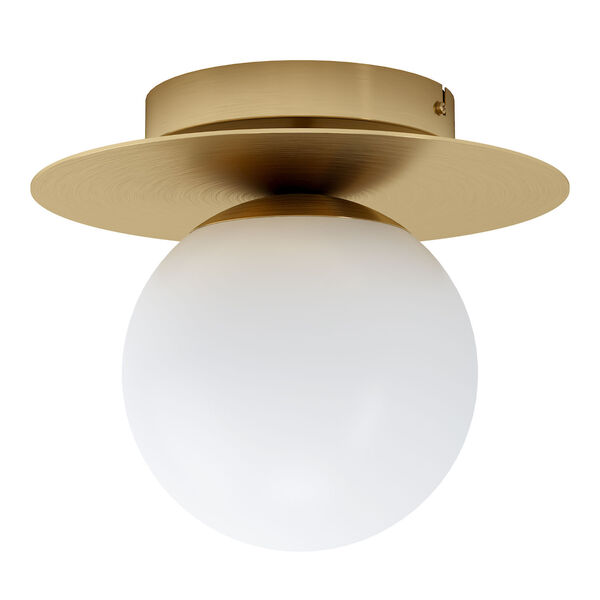Arenales Brushed Brass One-Light Semi-Flush Mount with White Opal Glass, image 1