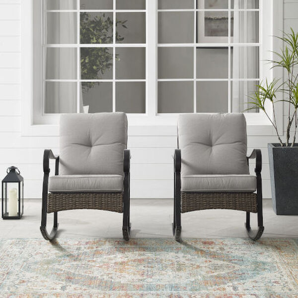 Dahlia Taupe and Matte Black Outdoor Metal And Wicker Rocking Chair, Set of 2, image 1