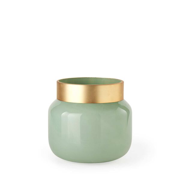 Minty Green Glass Vase with Matte Gold Neck Cuff, image 1