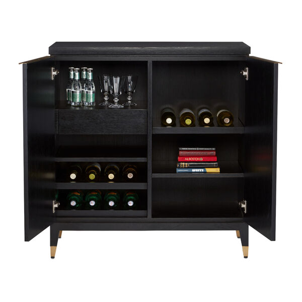 Sergio Chestnut Burl, Black and Brass Bar Cabinet, image 6
