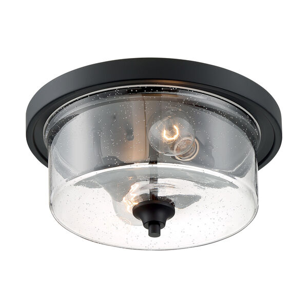 Bransel Matte Black Two-Light Flush Mount with Clear Seeded Glass, image 1