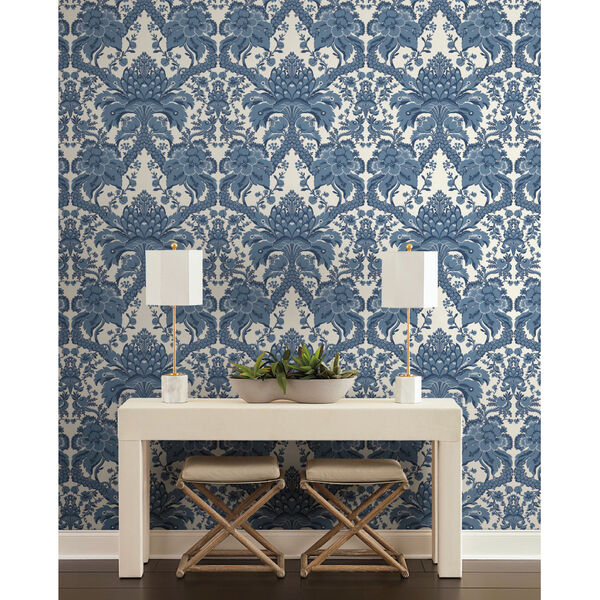 Damask Resource Library Indigo Blue 27 In. x 27 Ft. French Artichoke Wallpaper, image 1