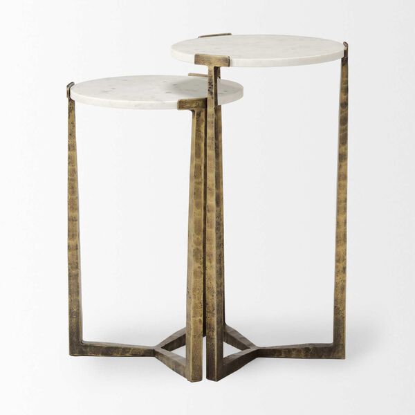 Atticus Marble and Antiqued Gold Metal Nesting Accent Tables, (Set of Two), image 4