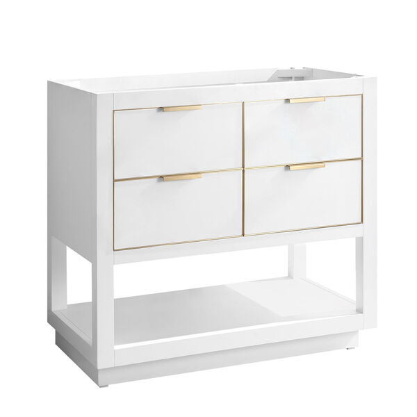 White 36-Inch Bath Vanity Cabinet with Gold Trim, image 2