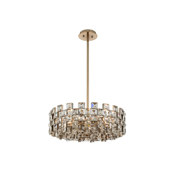 Piazze Brushed Champagne Gold Eight-Light Pendant with Firenze Crystal, image 1