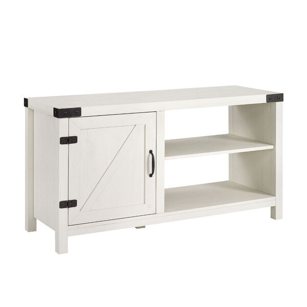 Brushed White Asymmetrical Barn Door TV Stand, image 1